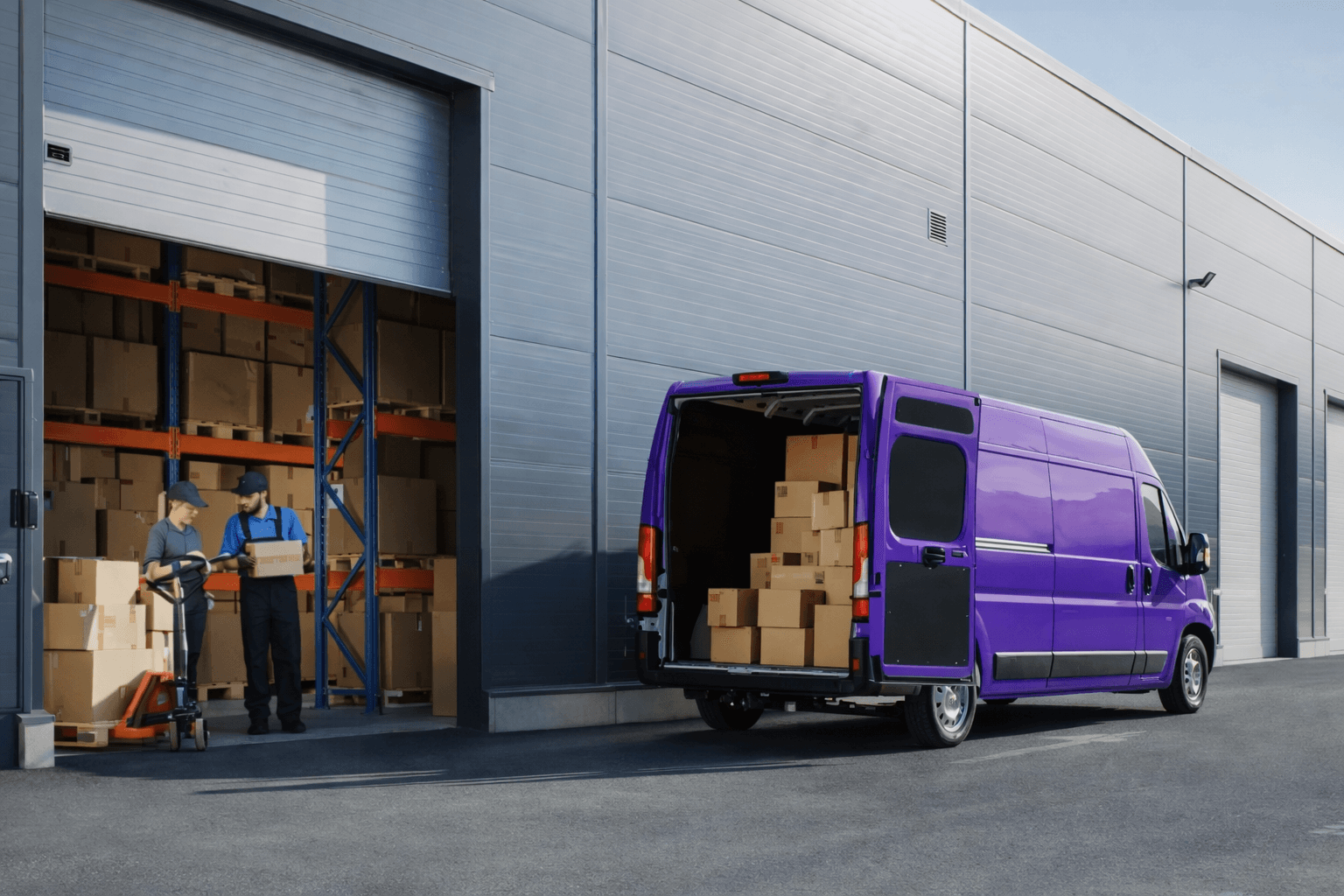 Purple distribution truck