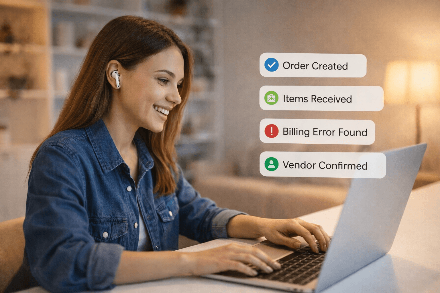 Happy girl on laptop with overlays