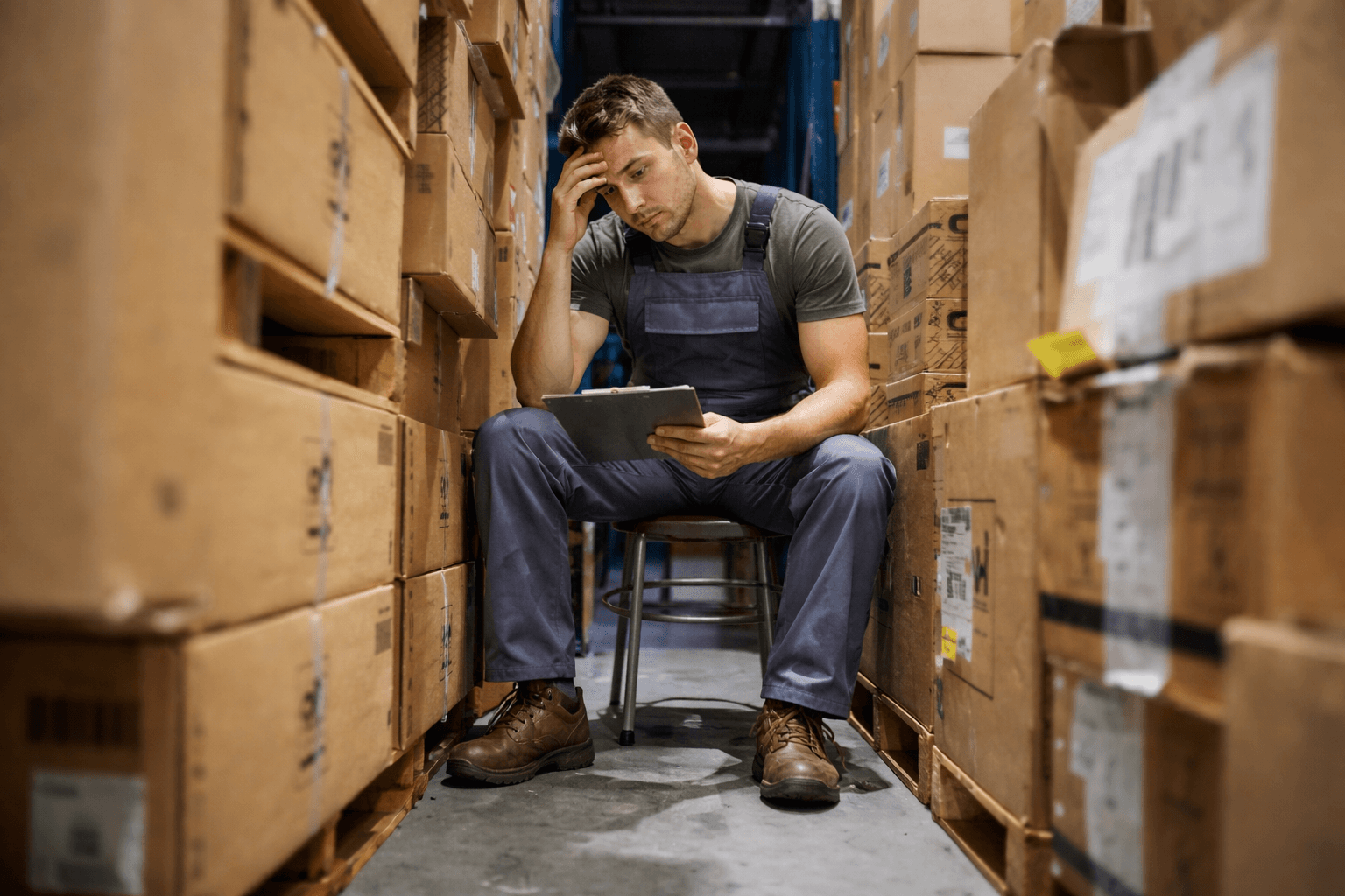 Stressed warehouse worker