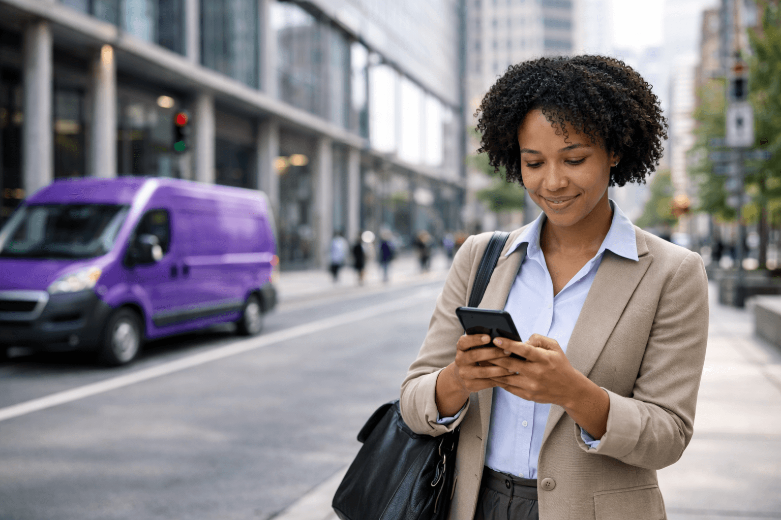 Woman on phone with truck
